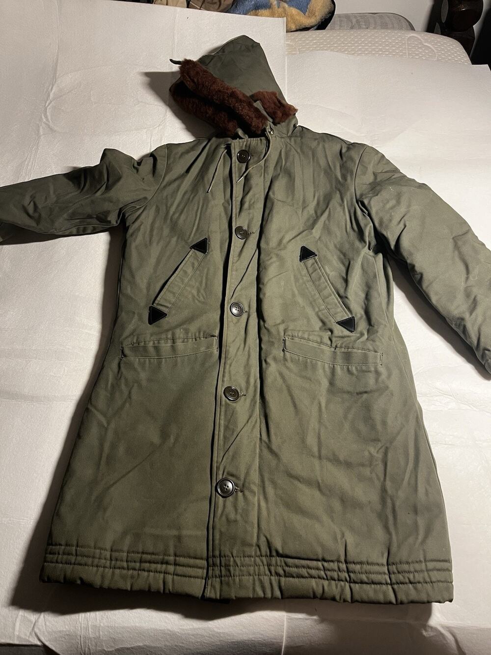 Vintage Timber King Olive Green Snorkel Parka Faux Fur Hood Quilted Coat 19x36